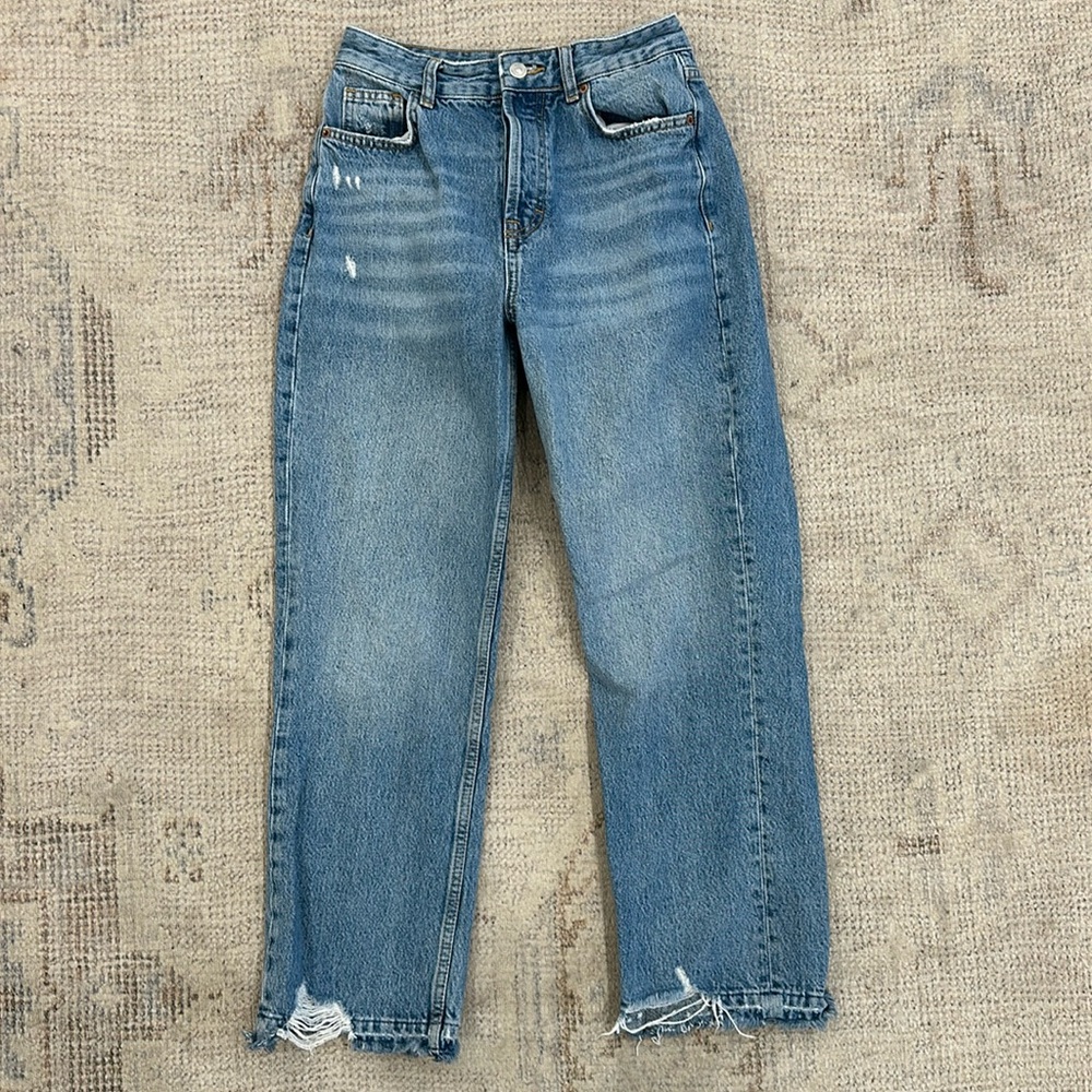 Zara Button Fly Mom Straight Jeans